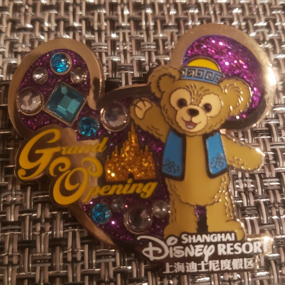 Disney Shanghai grand opening Duffy Bear gems pin. Used Condition
